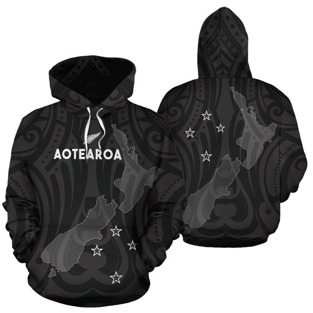 Aotearoa New Zealand Hoodie Patterns Maori Aotearoa Map
