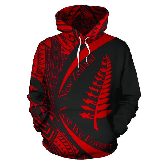 New Zealand Lest We Forget Maori Hoodie Circle Style Red