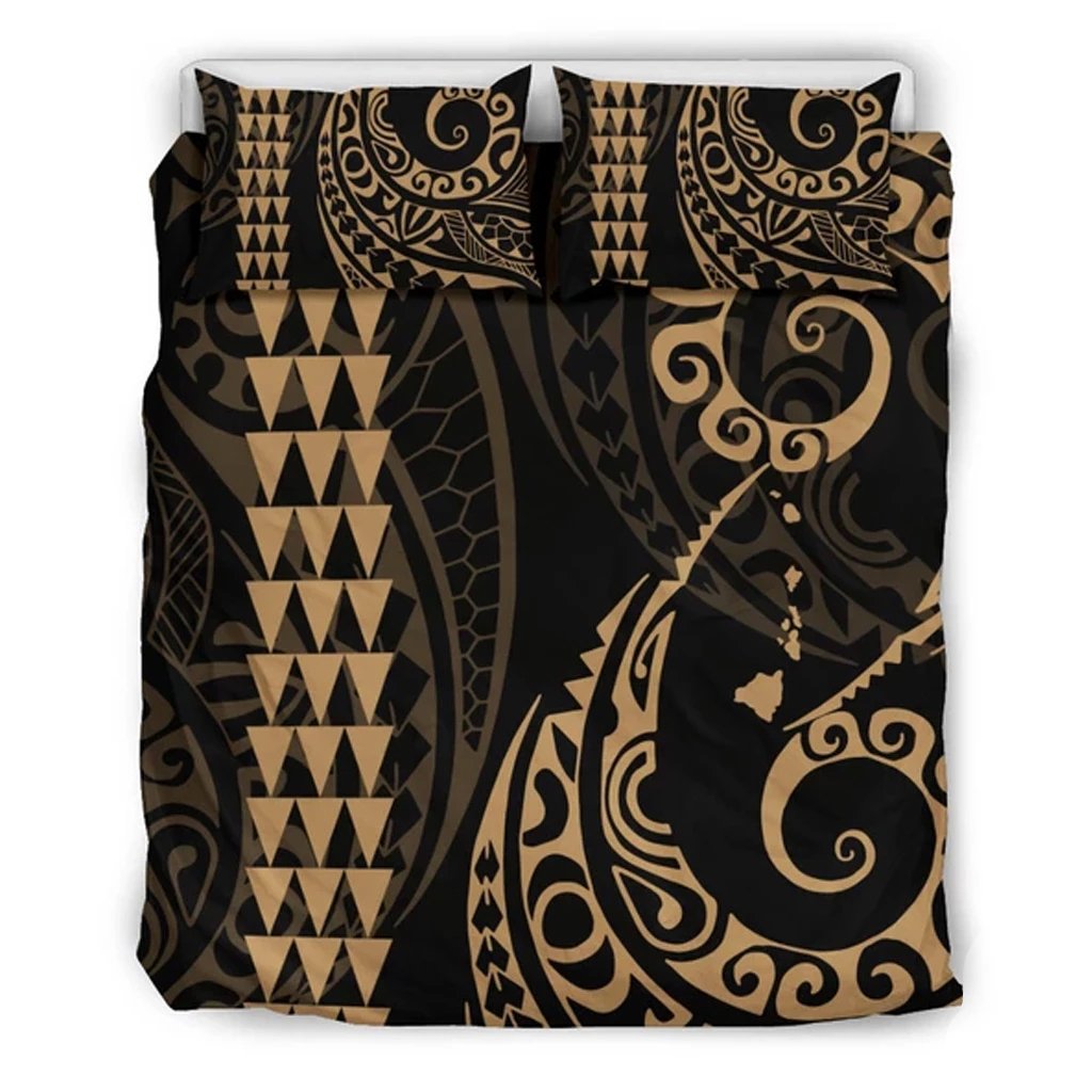 Hawaiian Map Polynesian Bedding Set Gold