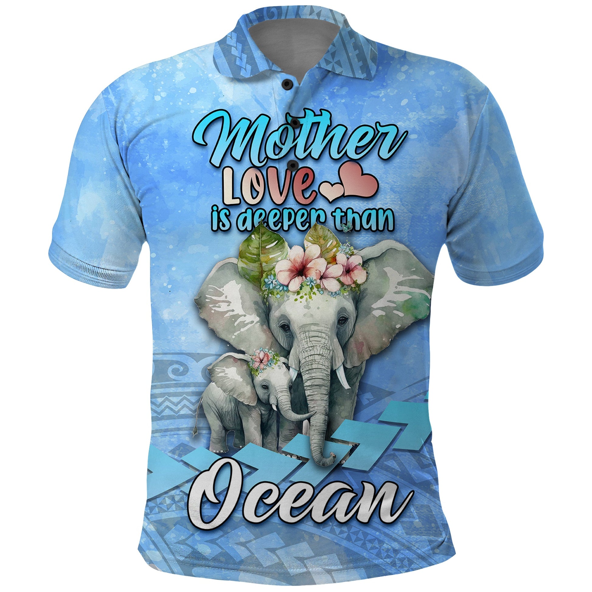 Mother's Day Elephant Watercolor Style Mix Polynesian Pattern Polo Shirt TS07