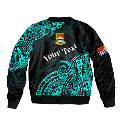 (Custom Personalised) Ribaberiki Kiribati Coat Of Arms Mix Cyan Polynesian Bomber Jacket