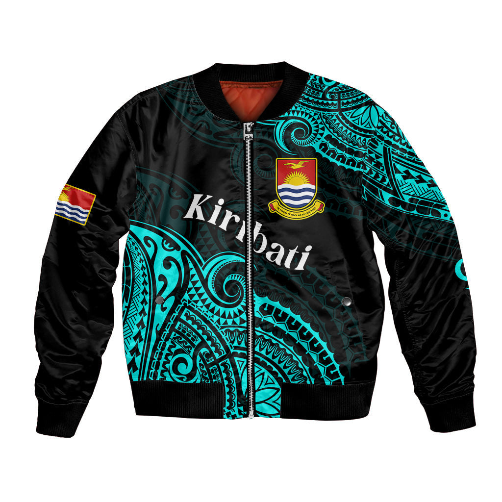 (Custom Personalised) Ribaberiki Kiribati Coat Of Arms Mix Cyan Polynesian Bomber Jacket