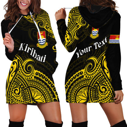 Custom Personalised Ribaberiki Kiribati Coat Of Arms Mix Yellow Polynesian Hoodie Dress