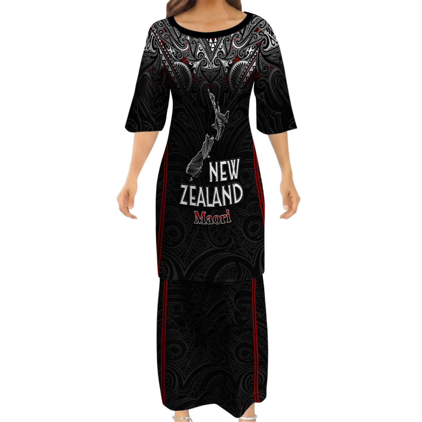 New Zealand Map Matching Outfit For Couple NZ Maori Puletasi Dress And Hawaiian Shirt For Her Him