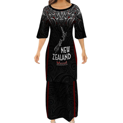 New Zealand Map Matching Outfit For Couple NZ Maori Puletasi Dress And Hawaiian Shirt For Her Him