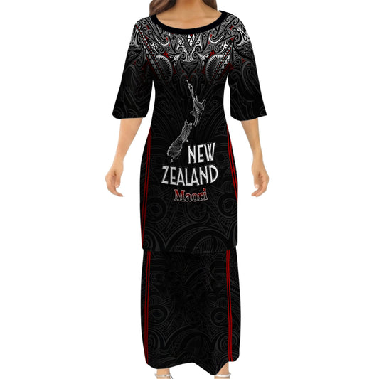 New Zealand Map Matching Outfit For Couple NZ Maori Puletasi Dress And Hawaiian Shirt For Her Him