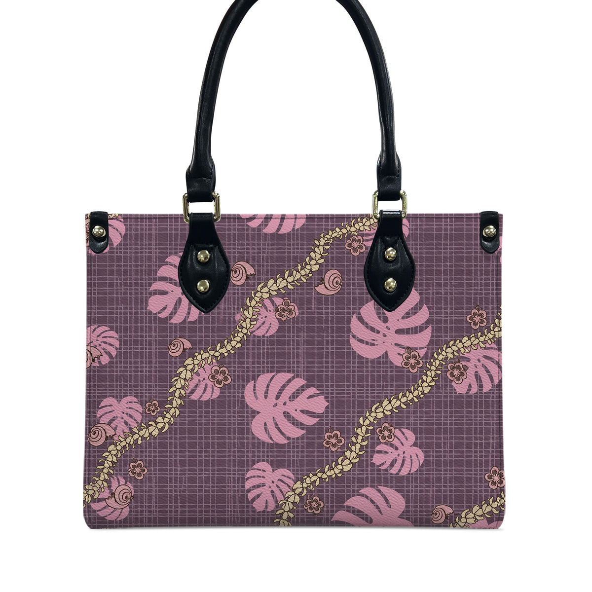 Tropical Leaf Purple Puakenikeni Hawaiian Flower Lei Leather Handbag Gift For Her