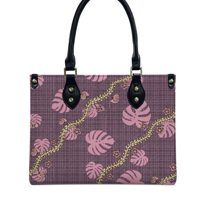 Tropical Leaf Purple Puakenikeni Hawaiian Flower Lei Leather Handbag Gift For Her
