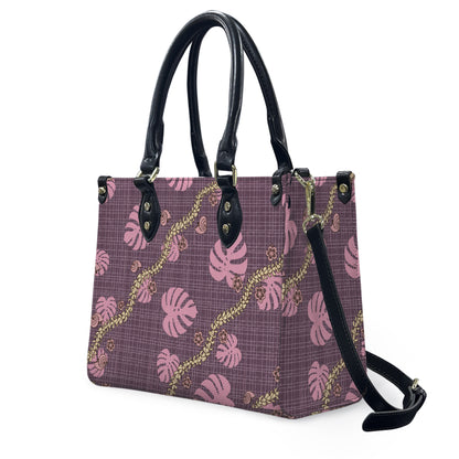 Tropical Leaf Purple Puakenikeni Hawaiian Flower Lei Leather Handbag Gift For Her