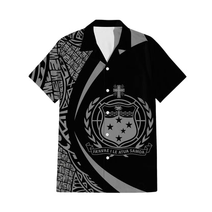 Samoa Black Outfit Matching Polynesian Tribal Leaf Pattern Black Dress And Hawaiian Shirt Curve Style