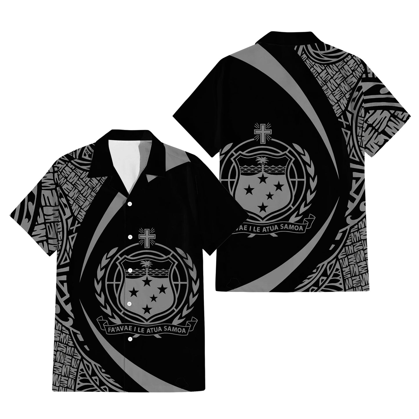 Samoa Black Outfit Matching Polynesian Tribal Leaf Pattern Black Dress And Hawaiian Shirt Curve Style