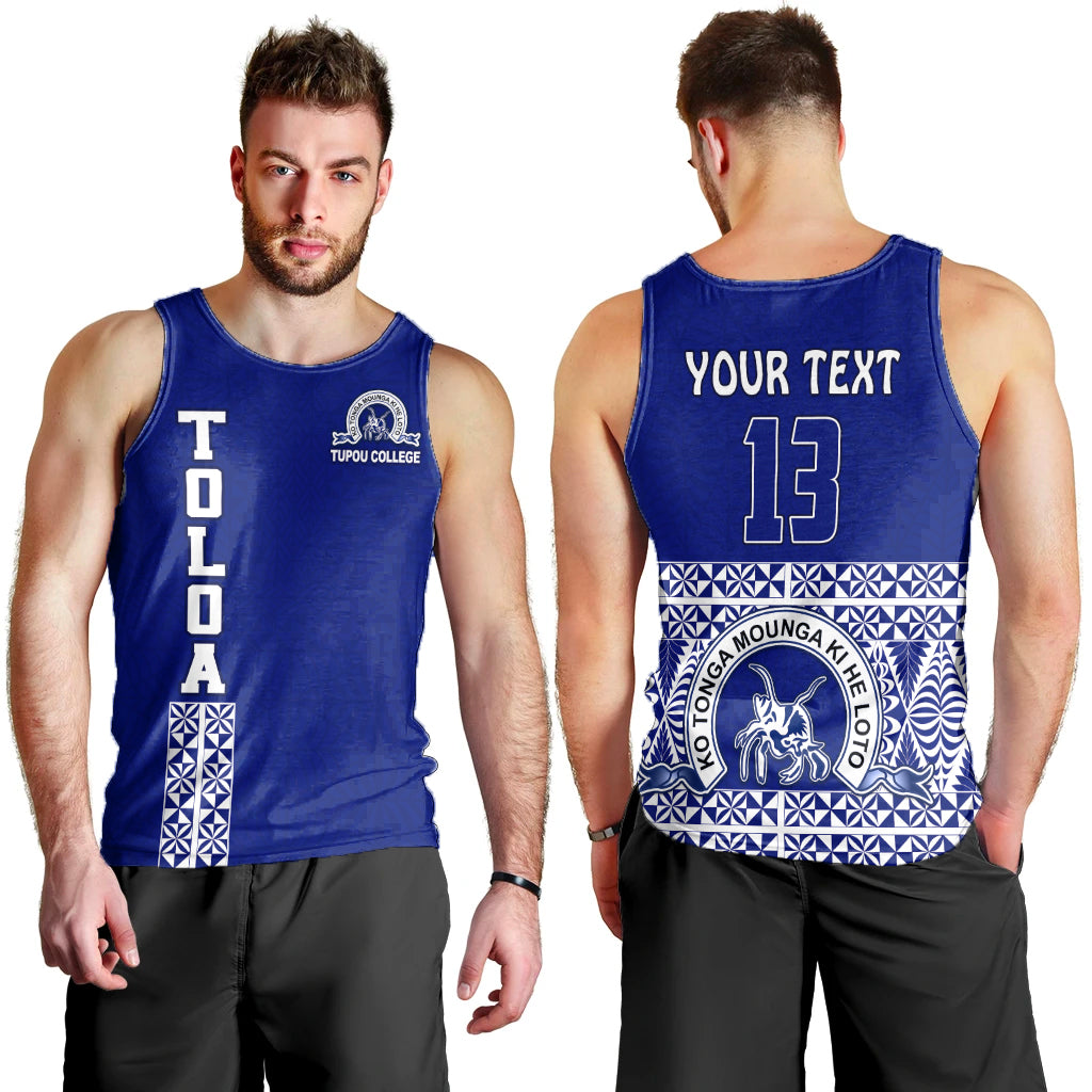 Custom Text and Number TOLOA Men Tank Top Tupou College Tonga Pattern