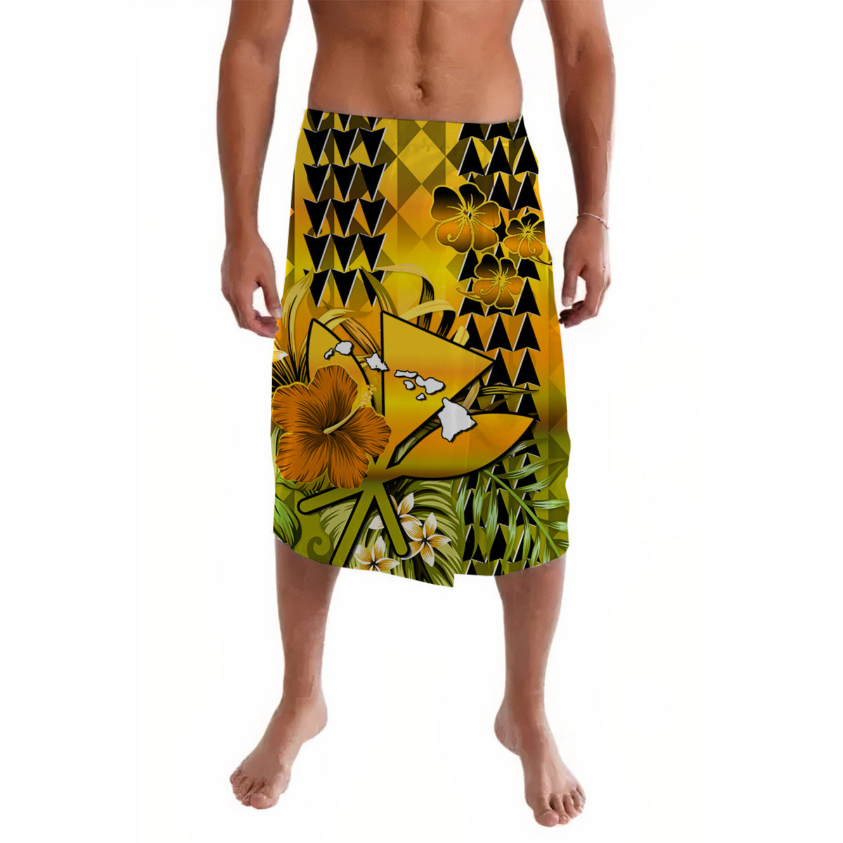 Hawaii Flowers Lavalava Gold Tribal Pattern Hawaiian