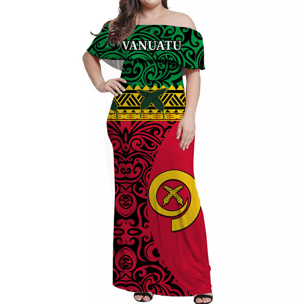 Vanuatu Dreamy Off Shoulder Long Dress Flag and Pattern Version 02