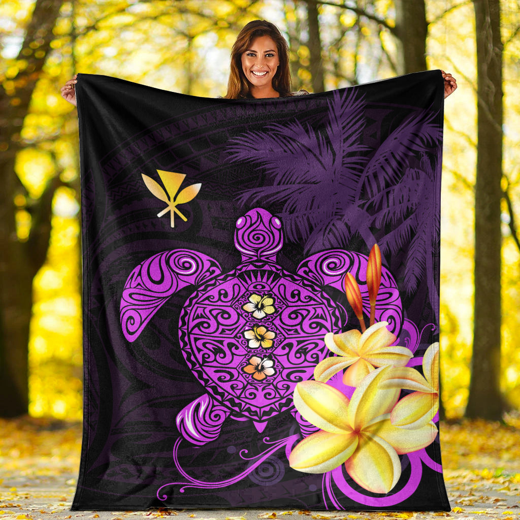 Hawaii Turtle Premium Blanket Hawaiian Flowers Version Purple Elegant