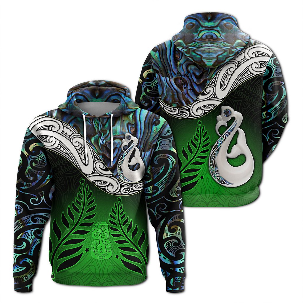 New Zealand Maori Hoodie Manaia Paua Shell Glitter Green