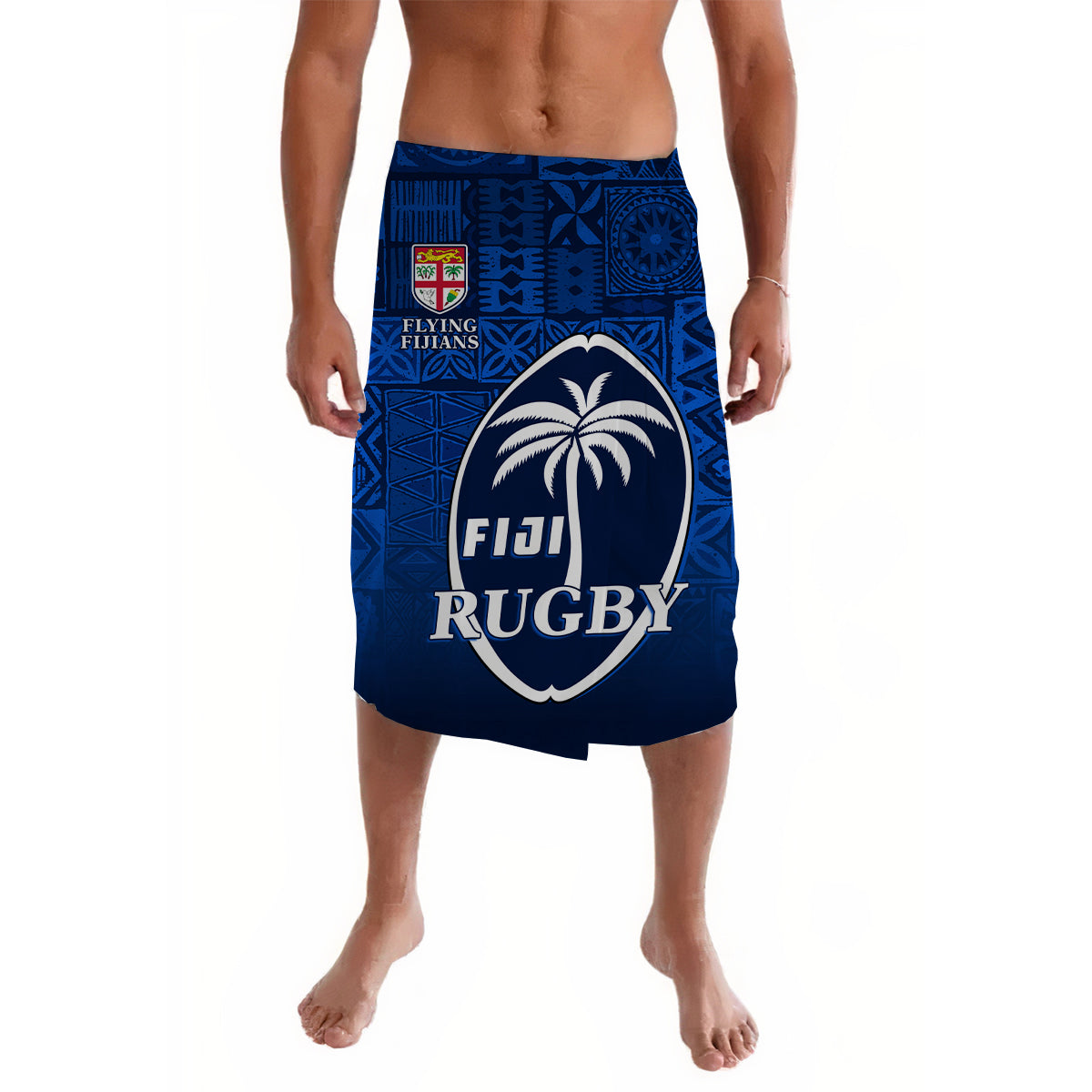 Fiji Rugby Lavalava Flying Fijians Blue Tapa Pattern