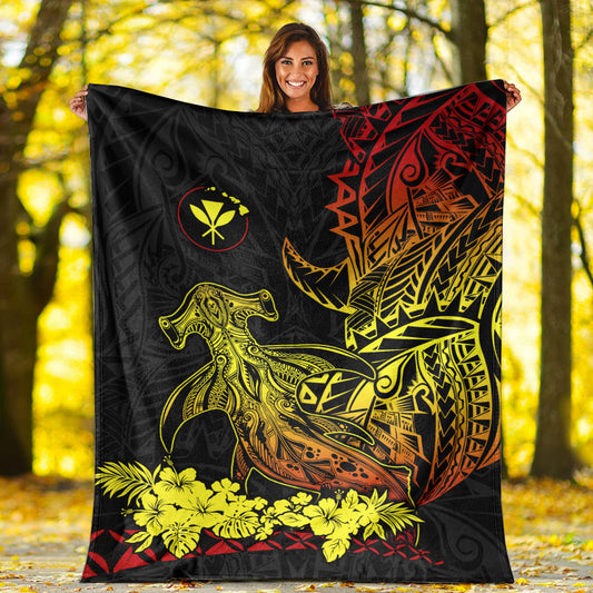 Hawaii Polynesian Premium Blanket Wild Hammerhead Sharks Fresh Life