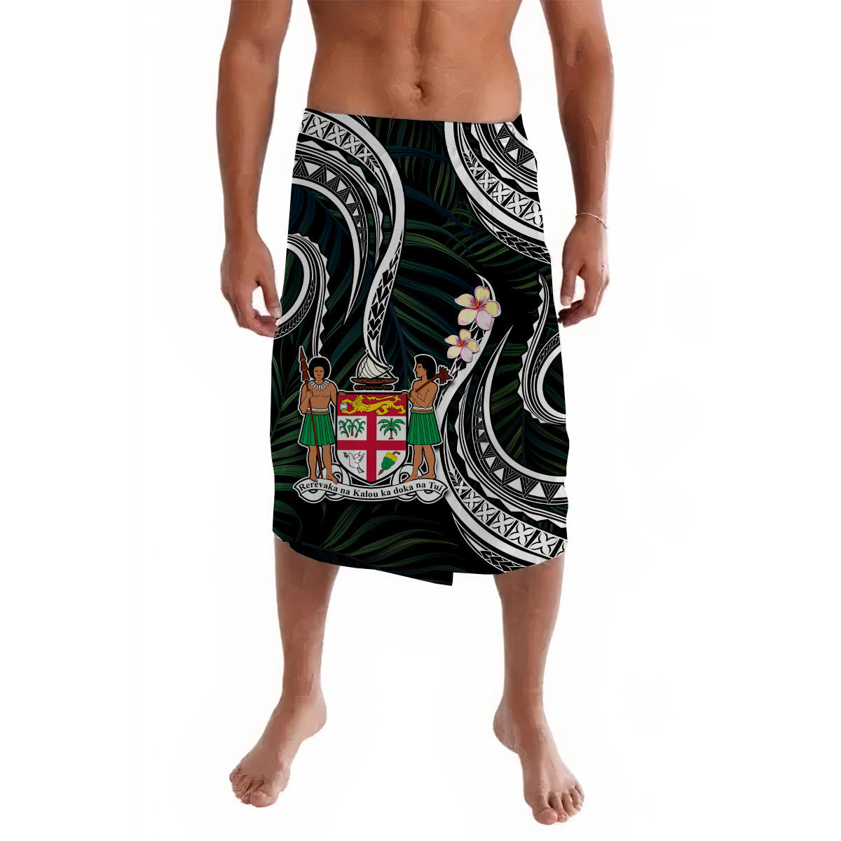 Fiji Coat of Arms Lavalava Polynesian Mix Black Coconut Pattern