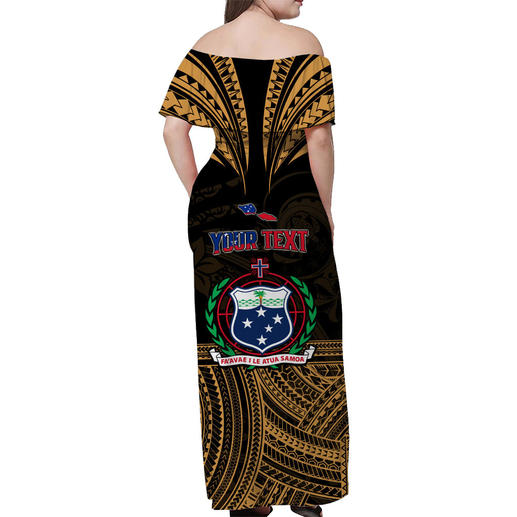 Custom Personalised Samoa Tatau Off Shoulder Long Dress Gold Polynesian Proud Samoan