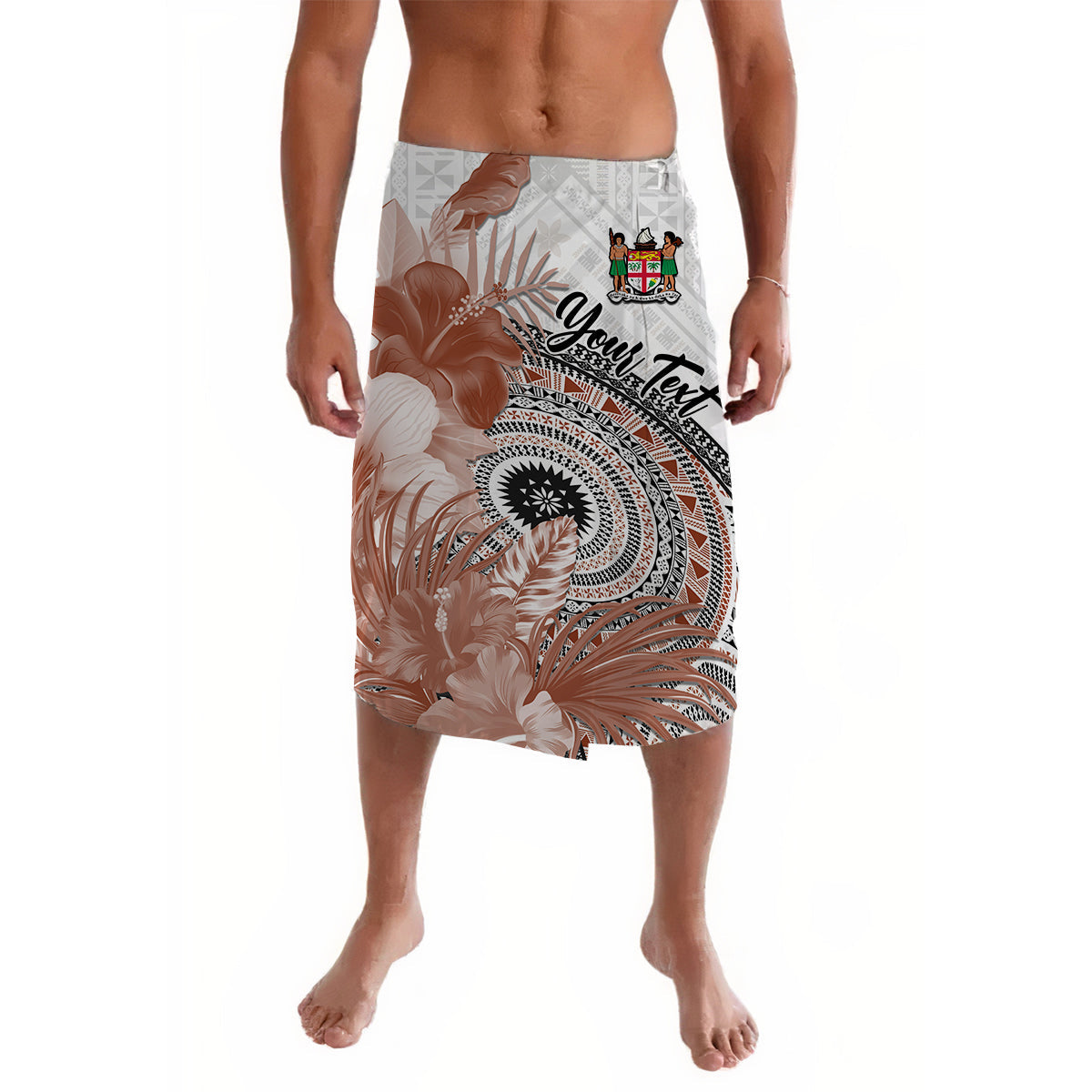 (Custom Personalised) Fiji Tapa Lavalava White Fijian Masi Be Loved Hibiscus