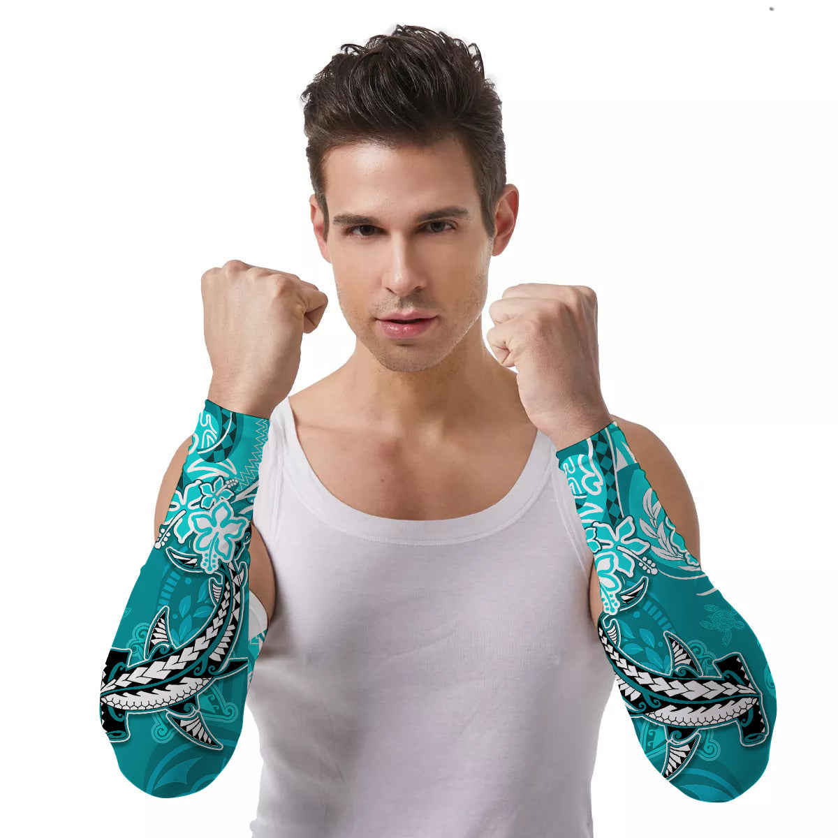 Arm Sleeves (Set of Two) Hawaii Polynesia Sea Turtle Honu and Hammerhead Shark Ver.02