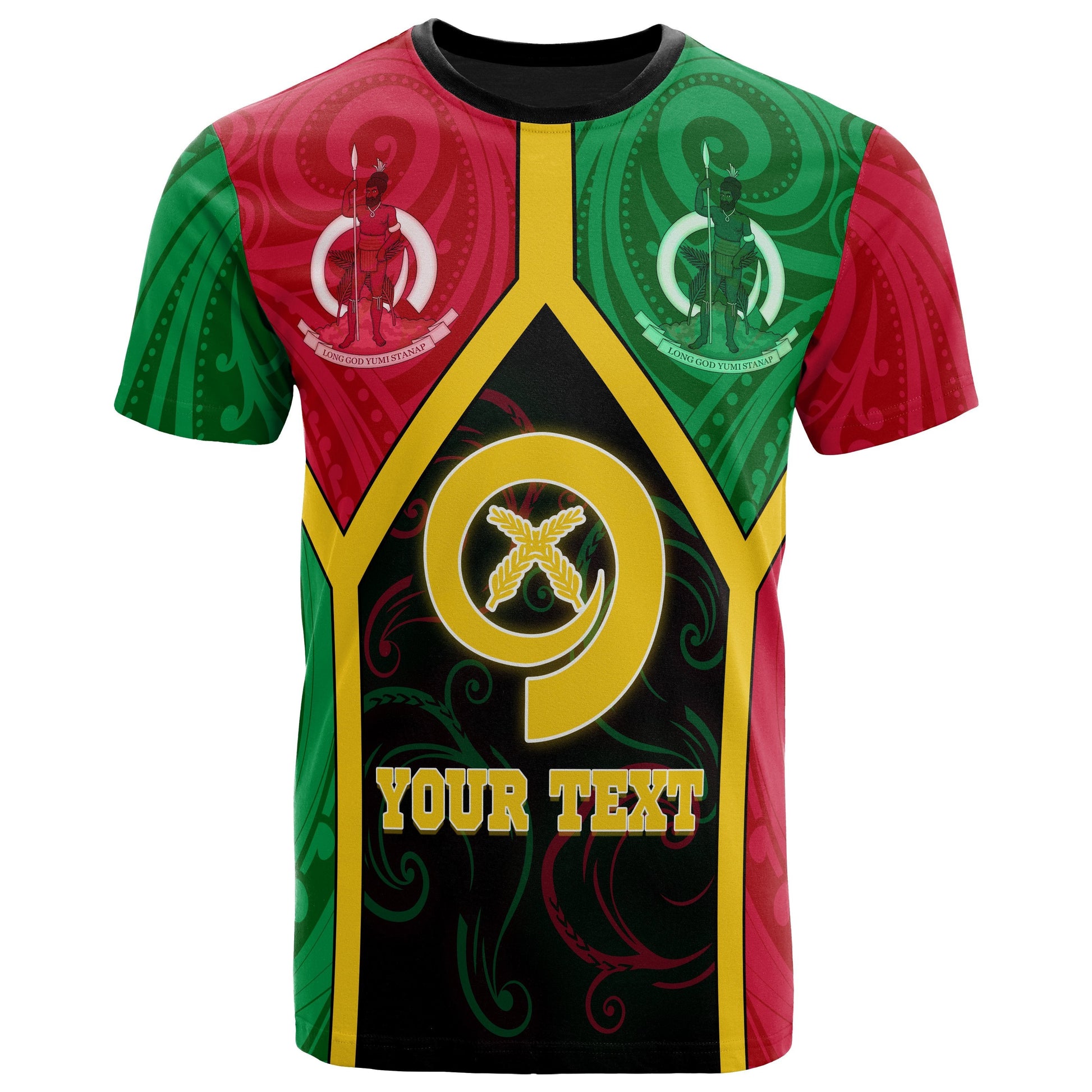 Polynesian Vanuatu Custom Personalised T Shirts Vanuatu Flag and Coat Of Arms