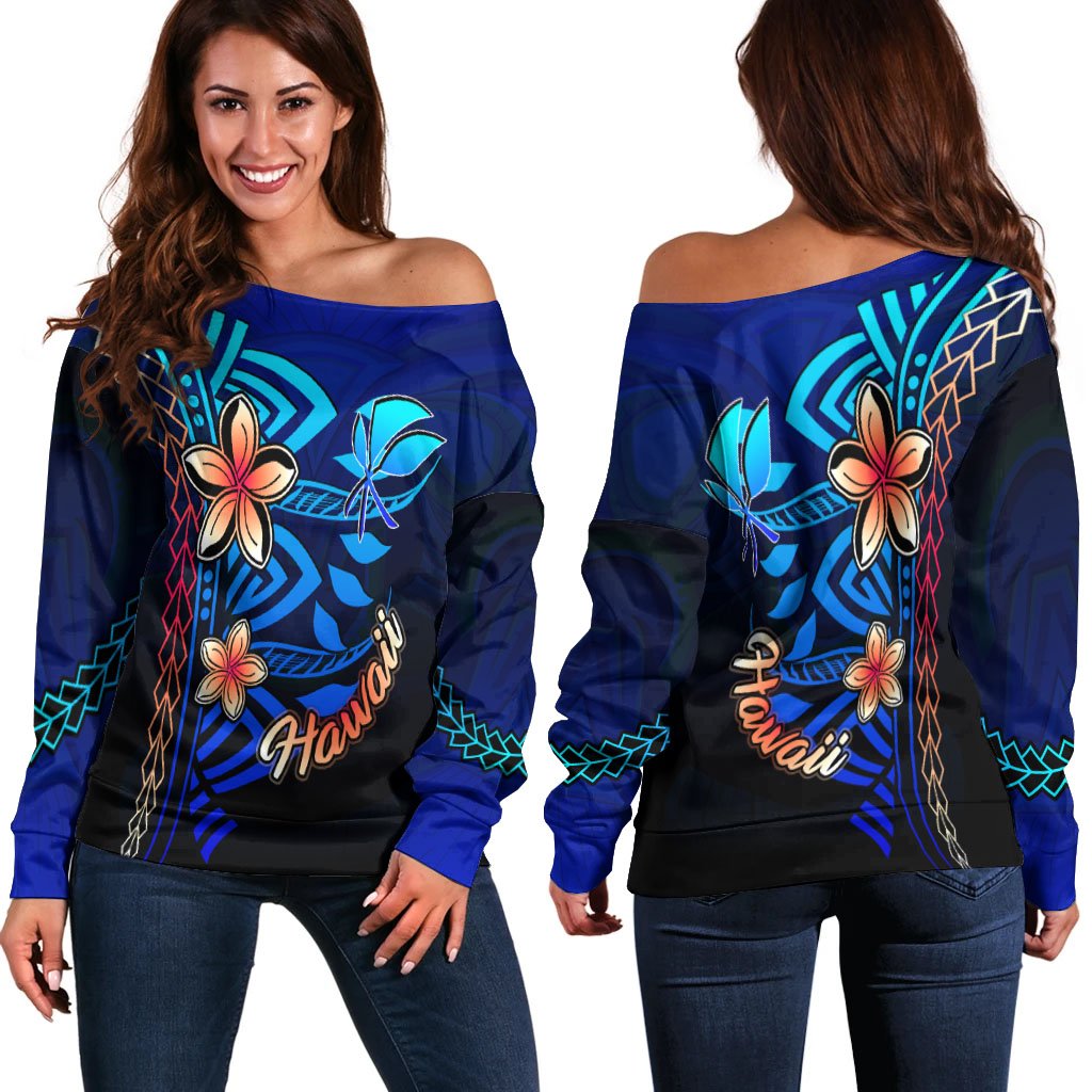Hawaii Women's Off Shoulder Sweater Vintage Tribal Mountain