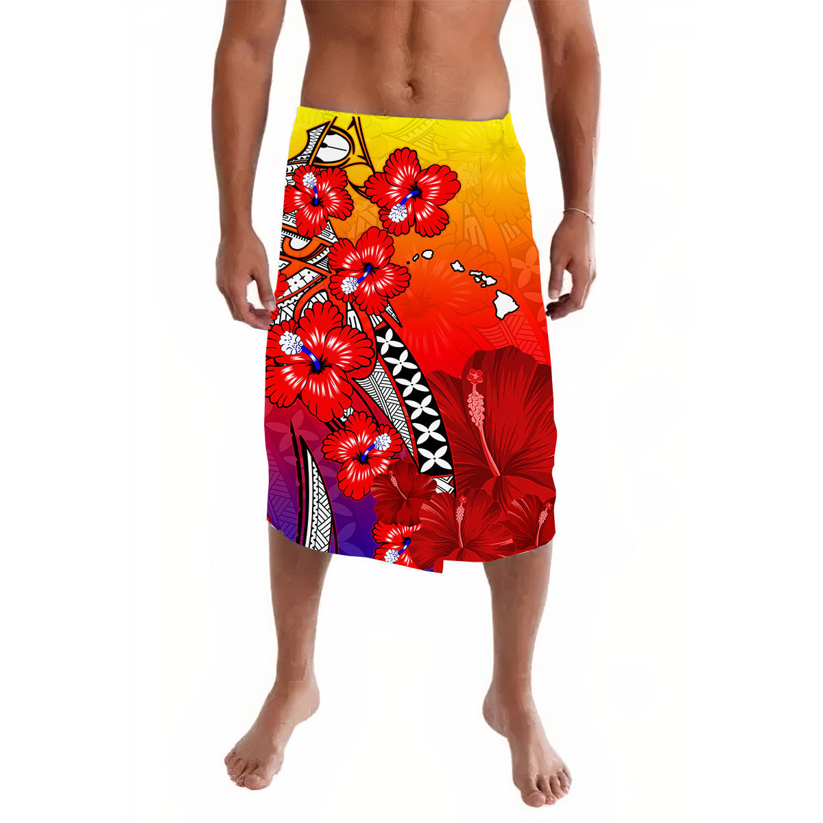 Hawaii Lavalava Polynesia Special 03 Hibiscus and Map Mystical