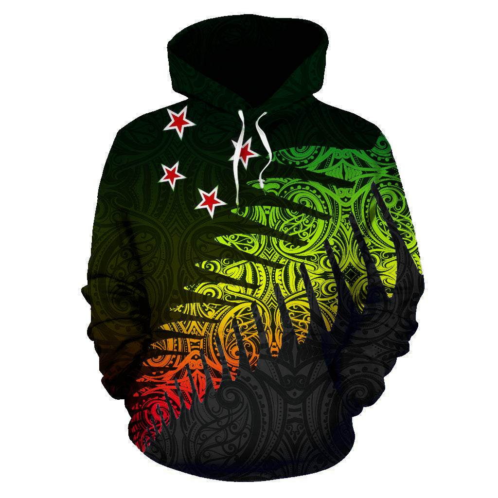 New Zealand Flag Hoodie, Reggae Maori Silver Fern Pullover Hoodie