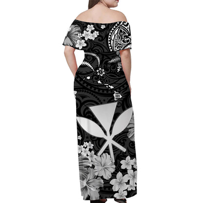 Hawaii Off Shoulder Long Dress Polynesia White Kanaka Maoli