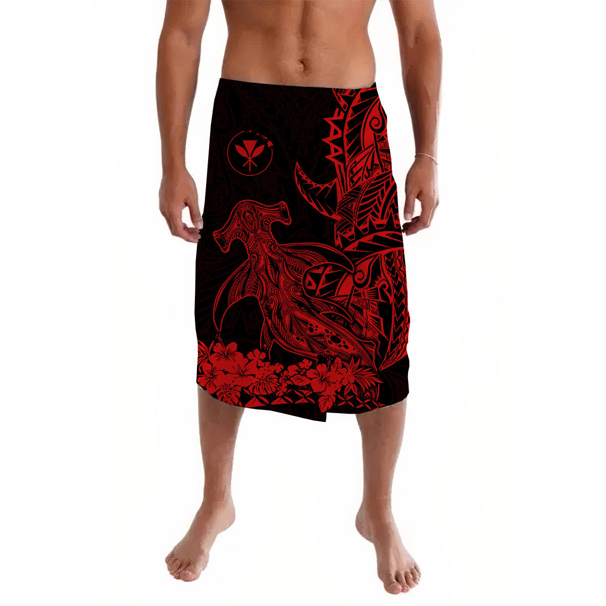 Hawaii Polynesian Lavalava Wild Hammerhead Sharks Red