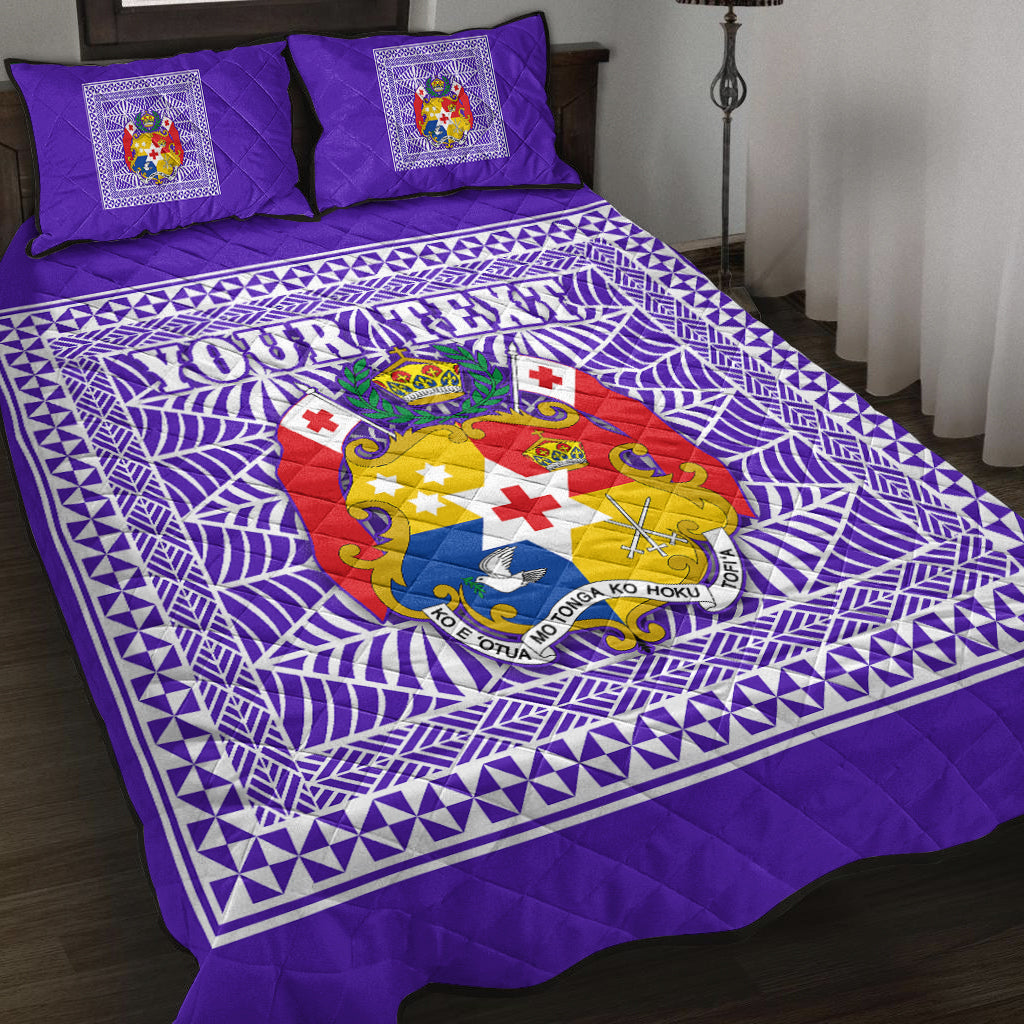 (Custom Personalised) Tonga Pattern Quilt Bed Set Coat of Arms Purple and White