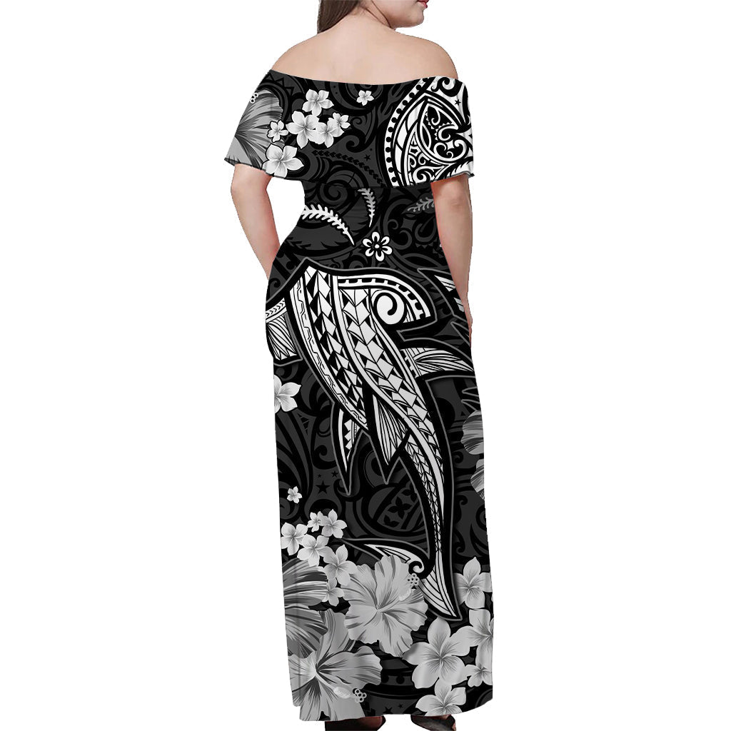 Hawaii Off Shoulder Long Dress Polynesia White Shark