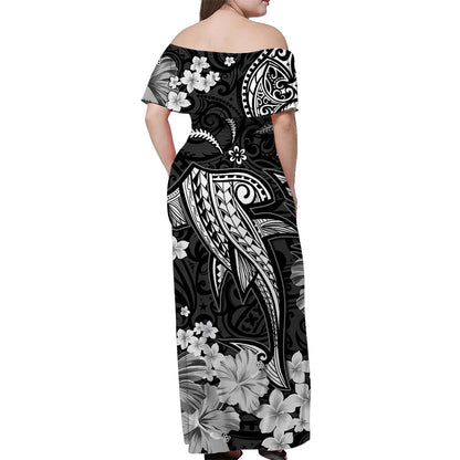 Hawaii Off Shoulder Long Dress Polynesia White Shark