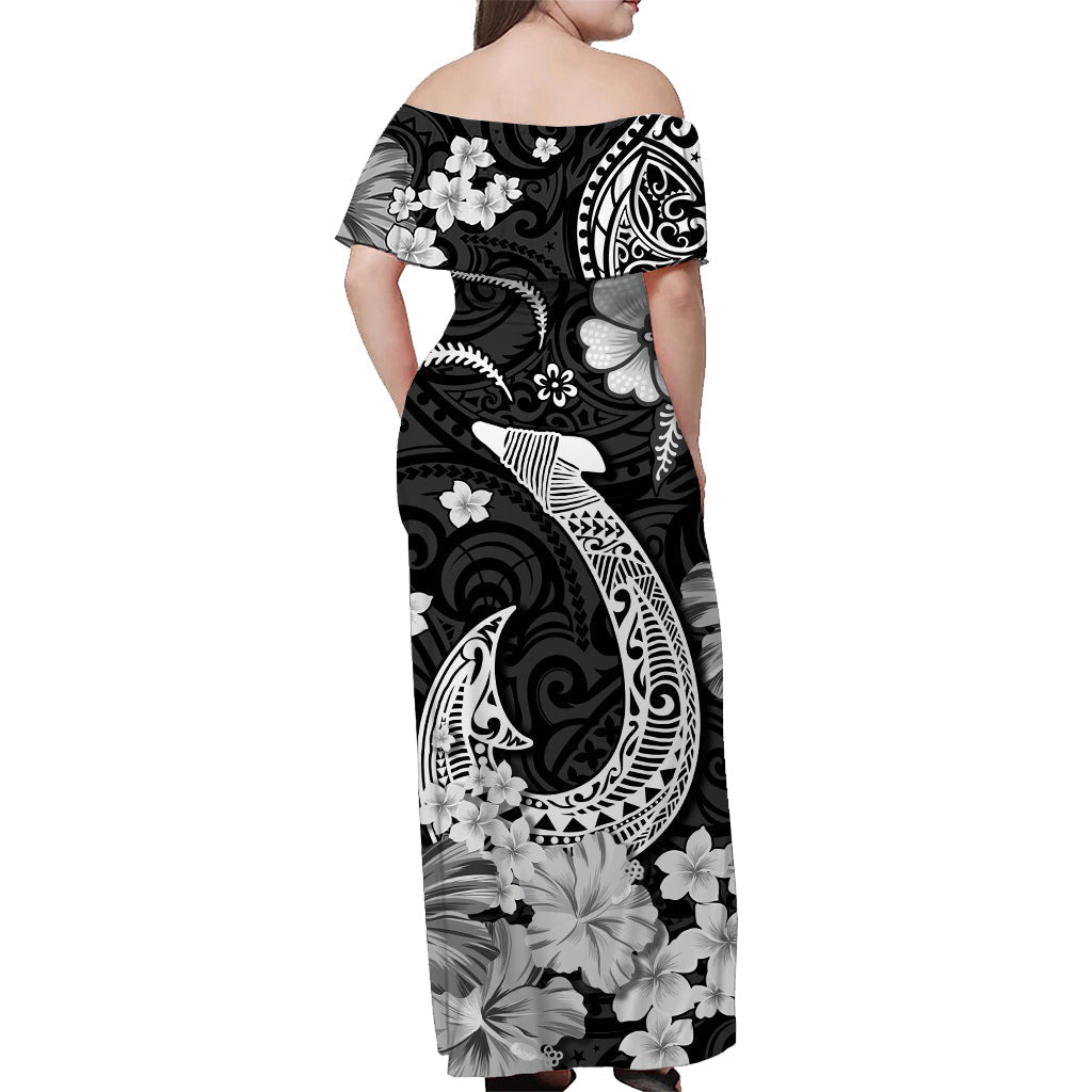 Hawaii Off Shoulder Long Dress Polynesia White Fish Hook