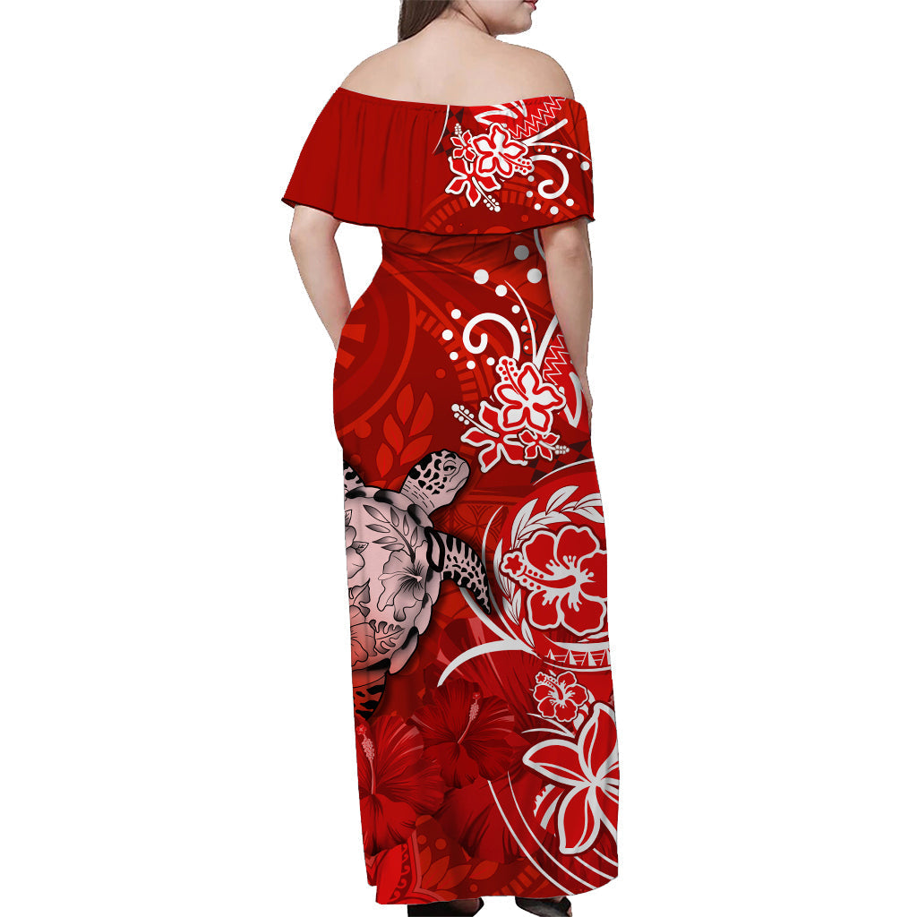 (Custom Personalised) Hawaii Matching Couple Outfits For Vacation Dress and Hawaiian Shirt Polynesia Red Sea Turtle Honu and Hibiscus