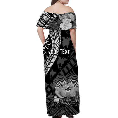 Custom Personalised Papua New Guinea Off Shoulder Long Dress Raggiana Birds Of Paradise Black