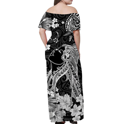 Hawaii Off Shoulder Long Dress Polynesia Black Beautiful Hula Girl