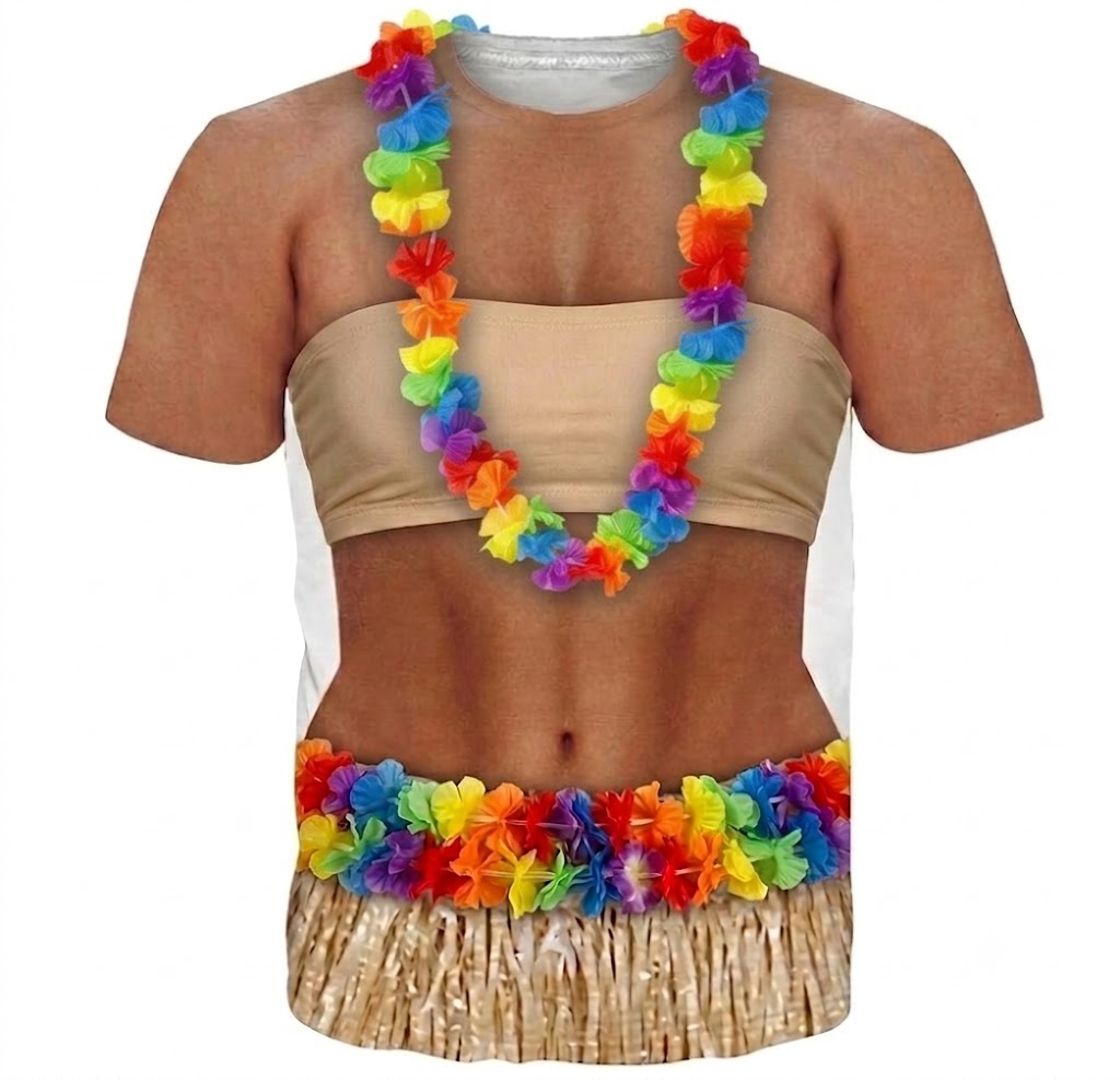 Polynesian Tattoo Shirt Flowers Necklace Funny Grass Skirt Style T Shirt For Her
