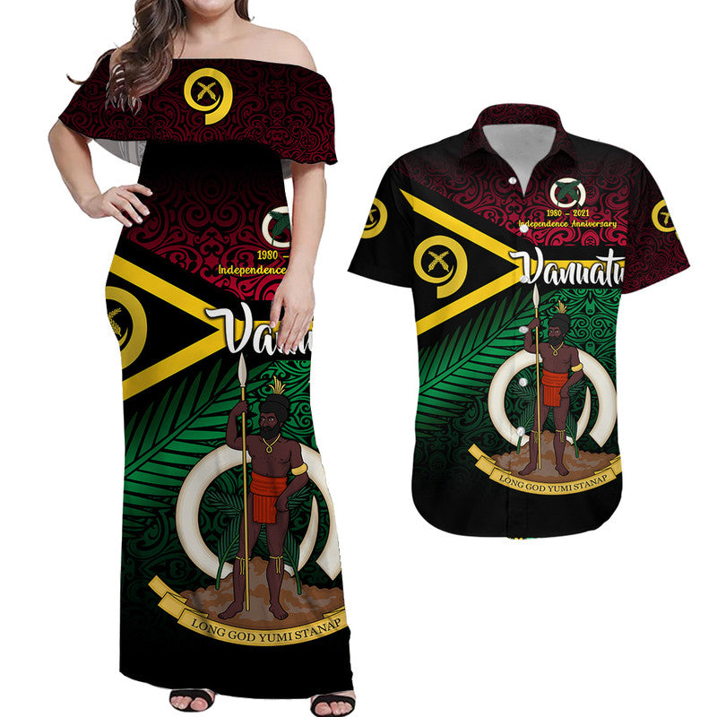 Vanuatu Special Independence Anniversary Combo Dress and Hawaiian Shirt Matching Couples Outfit Original Flag Style