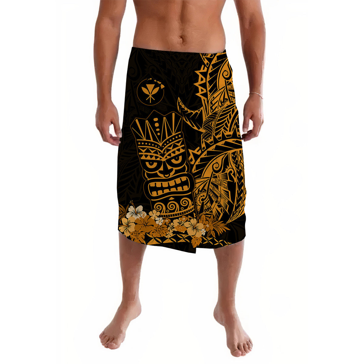 Hawaii Polynesian Lavalava Gold Tiki Masks Hawaiian