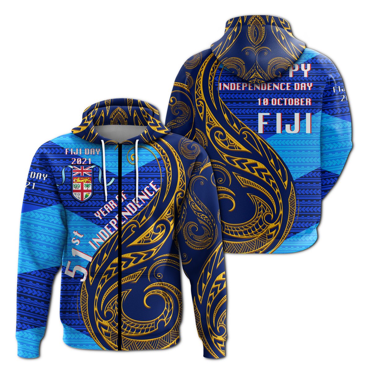 Fiji Day Zip up Hoodie 51th Year Of Independence