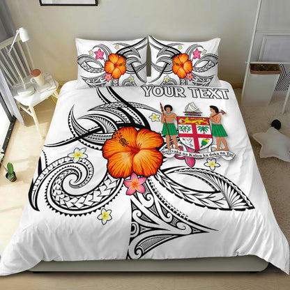 (Custom Personalised) Fiji Bedding Set Hibiscus With Tribal White