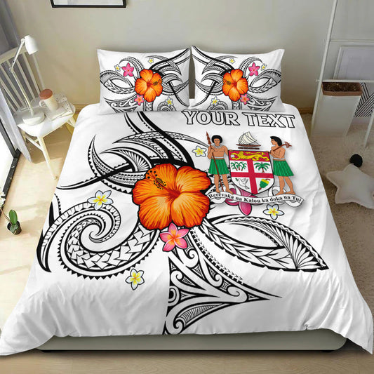 (Custom Personalised) Fiji Bedding Set Hibiscus With Tribal White