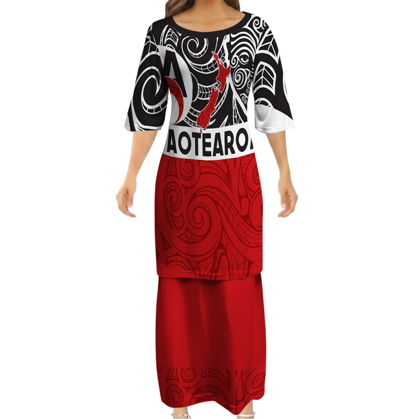 New Zealand Map Matching Outfit For Couple NZ Mask Pattern Red Dress And Hawaiian Shirt For Her Him