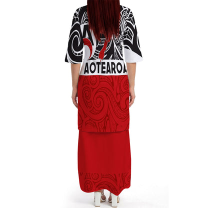 New Zealand Map Matching Outfit For Couple NZ Mask Pattern Red Dress And Hawaiian Shirt For Her Him