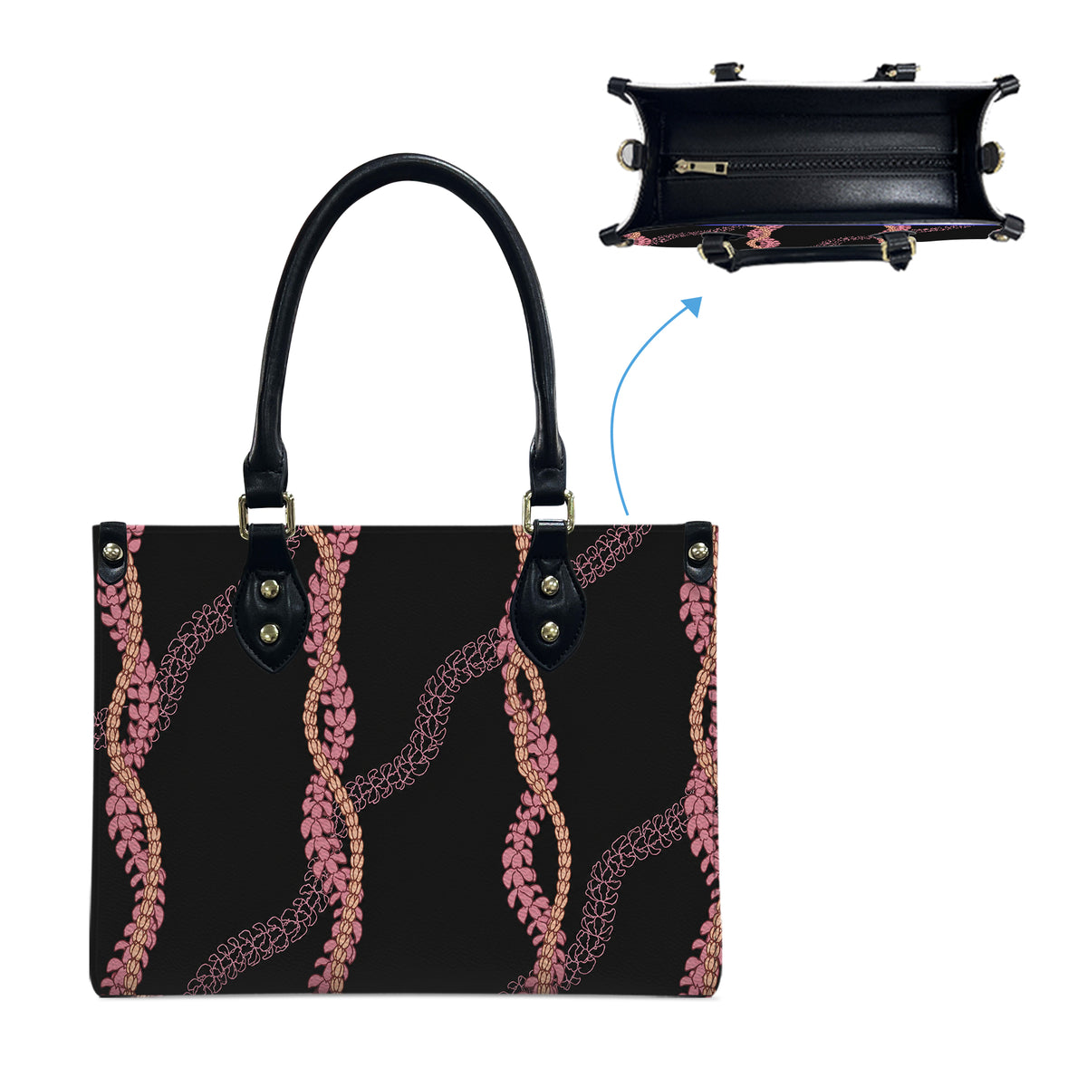 Tropical Black Puakenikeni Hawaiian Flower Lei Leather Handbag Gift For Her