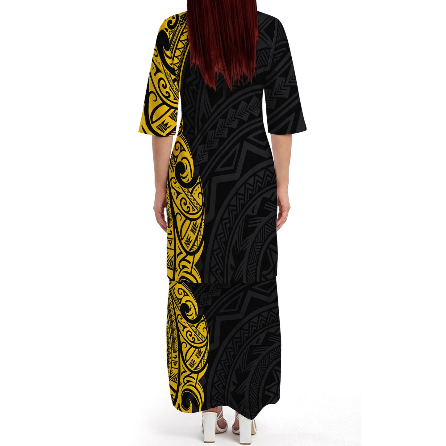 Samoa Black Outfit Matching Polynesian Tribal Pattern Yellow Dress And Hawaiian Shirt