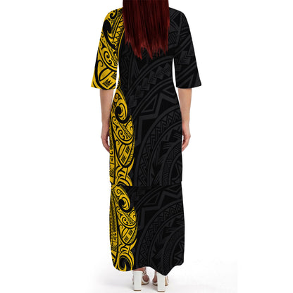 Samoa Black Outfit Matching Polynesian Tribal Pattern Yellow Dress And Hawaiian Shirt